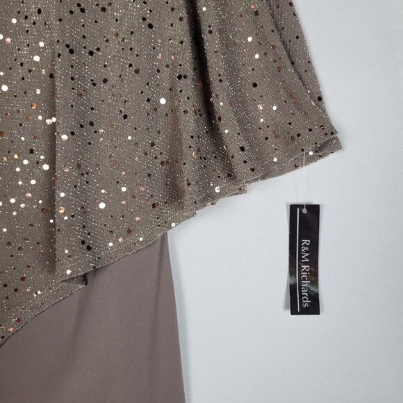 R&M Richards Sequined Jumpsuit Women's 10 Beige Wide Leg One Shoulder Formal NWT - Picture 5 of 11